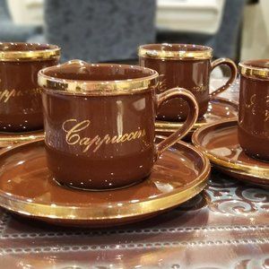 Set of 4 cappuccino, coffee or tea mugs with saucerss